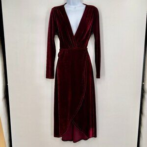 Lulus Burgundy  Cocktail Velvet Wrap Long Midi Dress - Size M